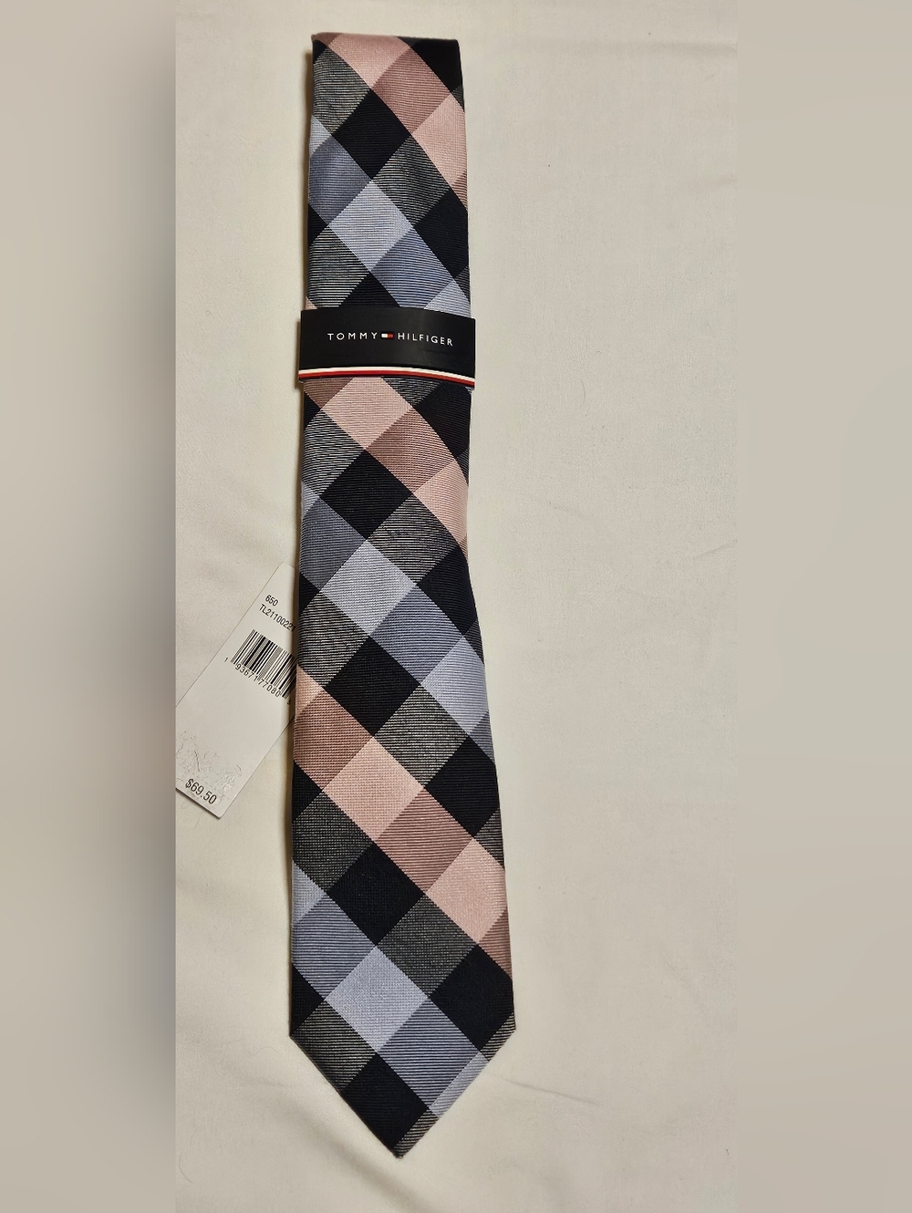 *NEW* NWT Tommy Hilfiger Men's Pink & Blue Plaid Silk Blend Tie